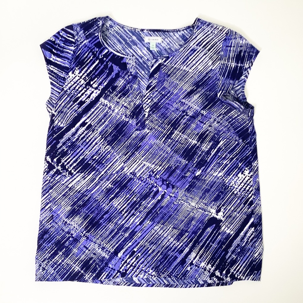 Susina Blue Black White Blouse V Neck M
